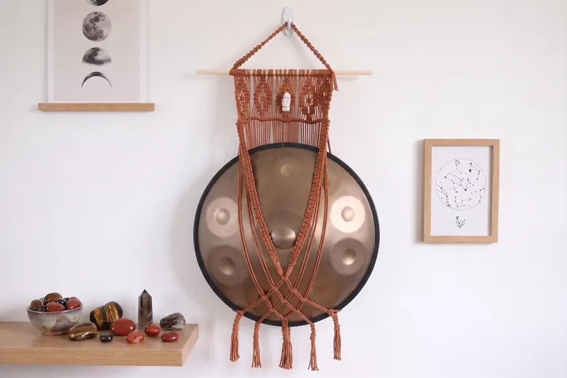 Crystal Drum Wall Mount - Macrame Hanger for Handpan & Hand Drum