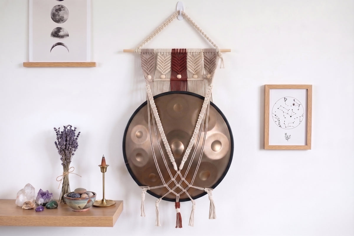 Macrame Handpan Hanger & Drum Wall Mount: 'Penta'