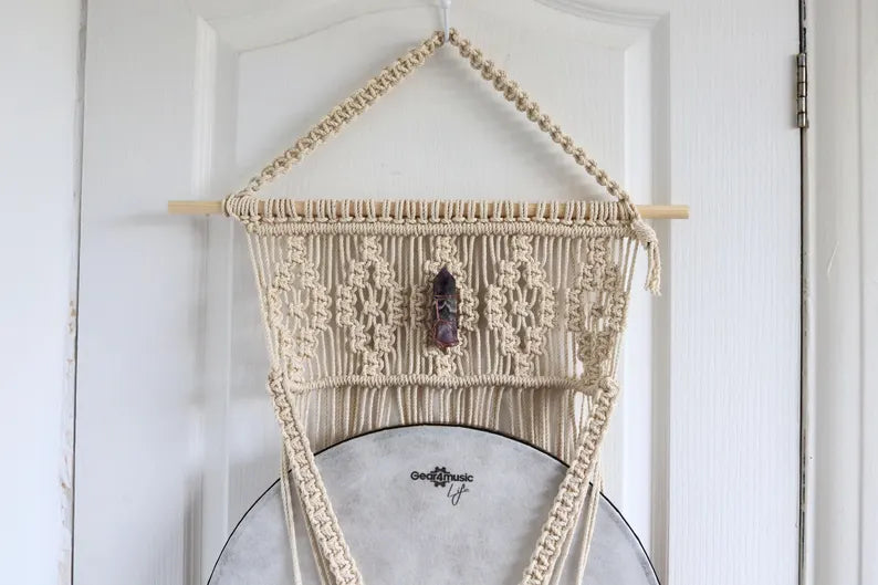 Crystal Drum Wall Mount - Macrame Hanger for Handpan & Hand Drum