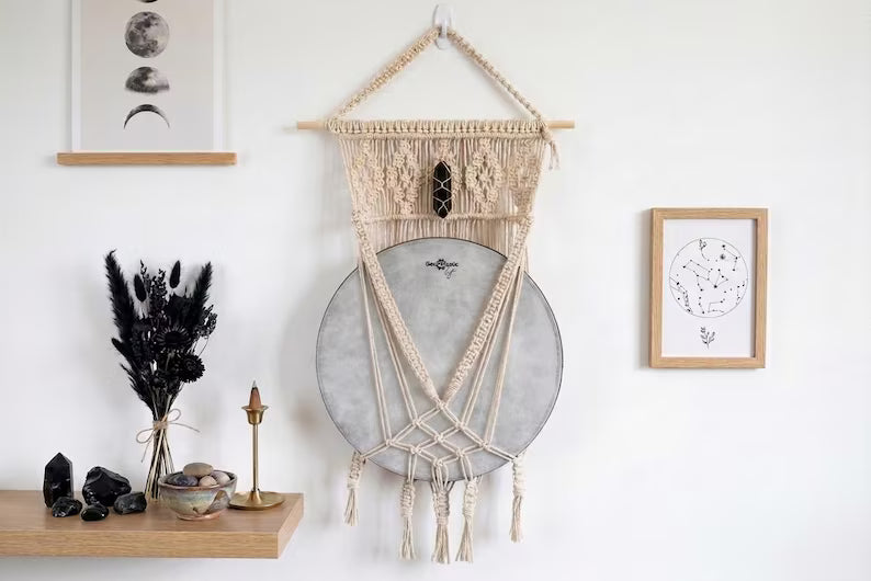 Crystal Drum Wall Mount - Macrame Hanger for Handpan & Hand Drum