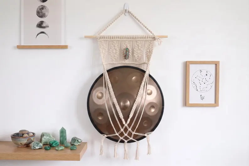 Crystal Drum Wall Mount - Macrame Hanger for Handpan & Hand Drum