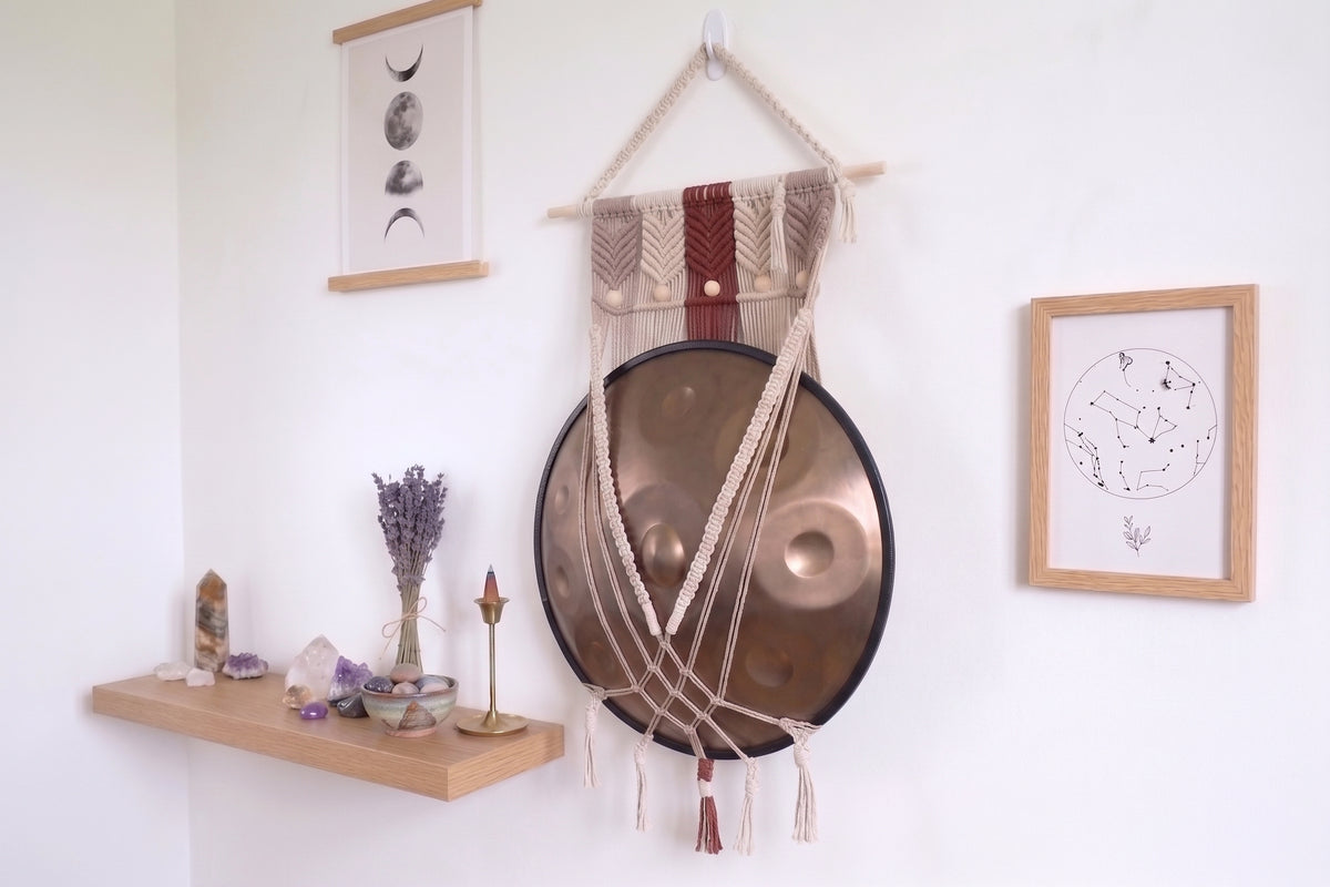 Macrame Handpan Hanger & Drum Wall Mount: 'Penta'